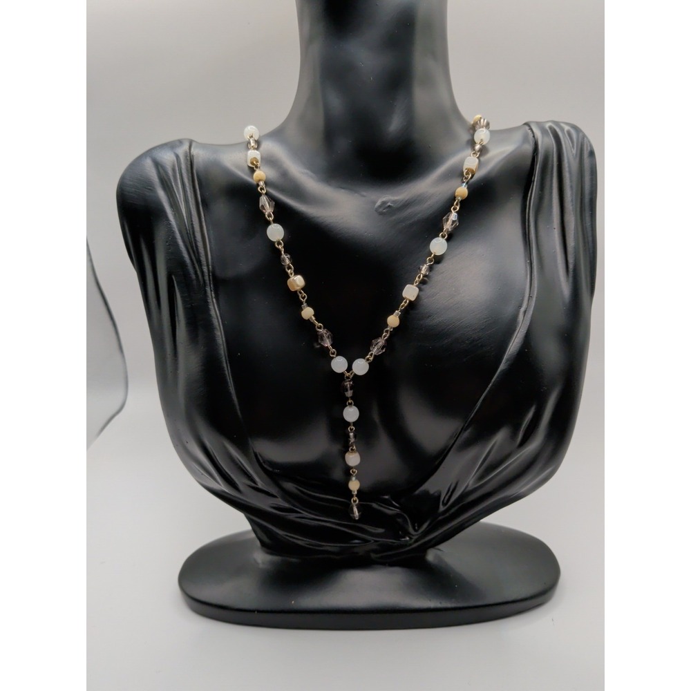 Silver Toned Pearlescent Stone Dangle Necklace